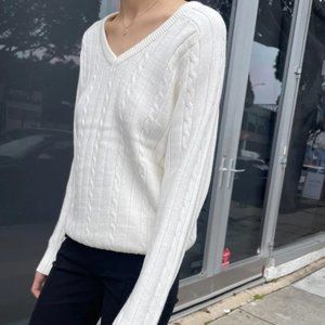 Brandy Melville Ida Cotton Cable Knit V-Neck Sweater